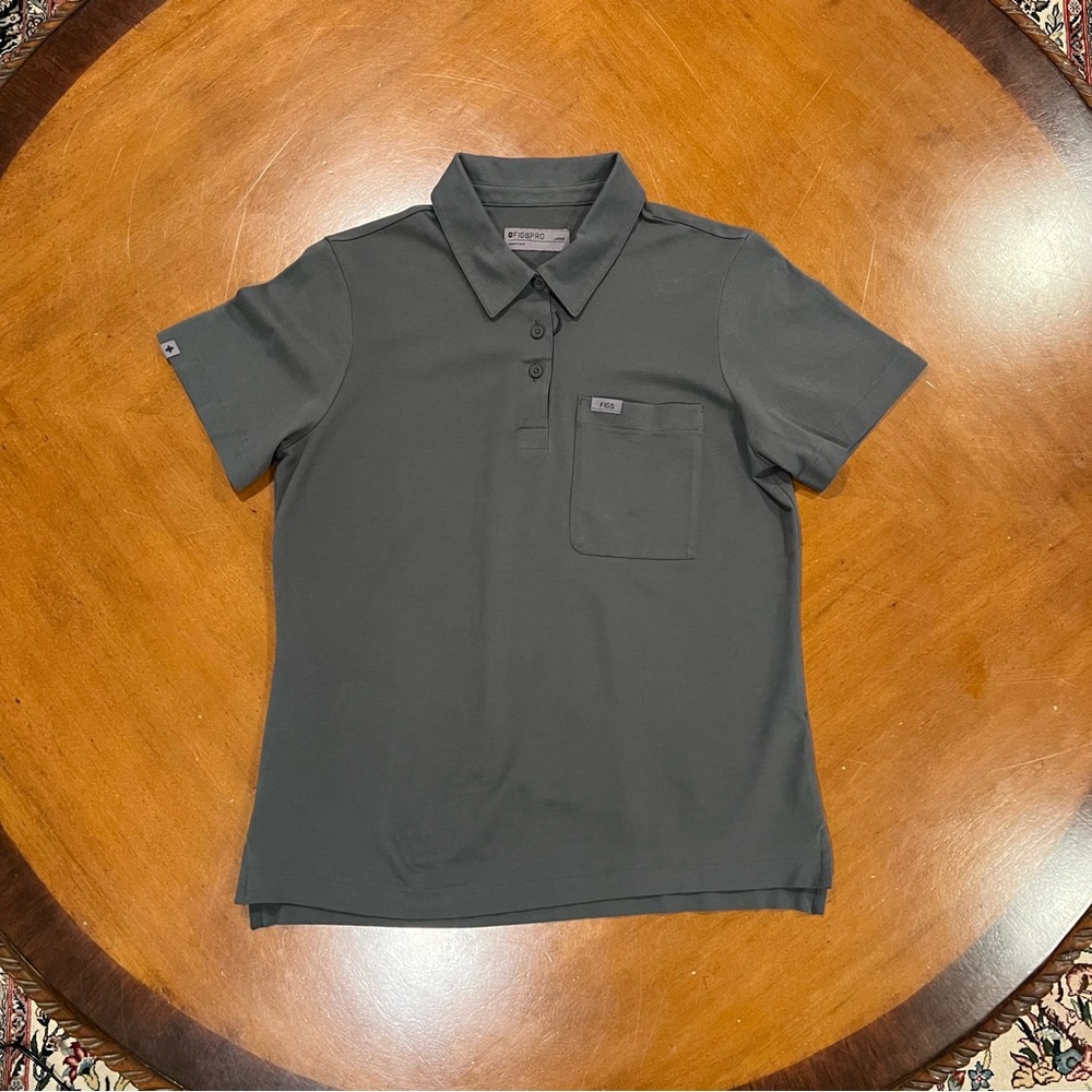 Figs FIGSPRO Women’s Short-Sleeve Pique Scrub Polo Gray/Green Size Large PO 4360 - Picture 3 of 16